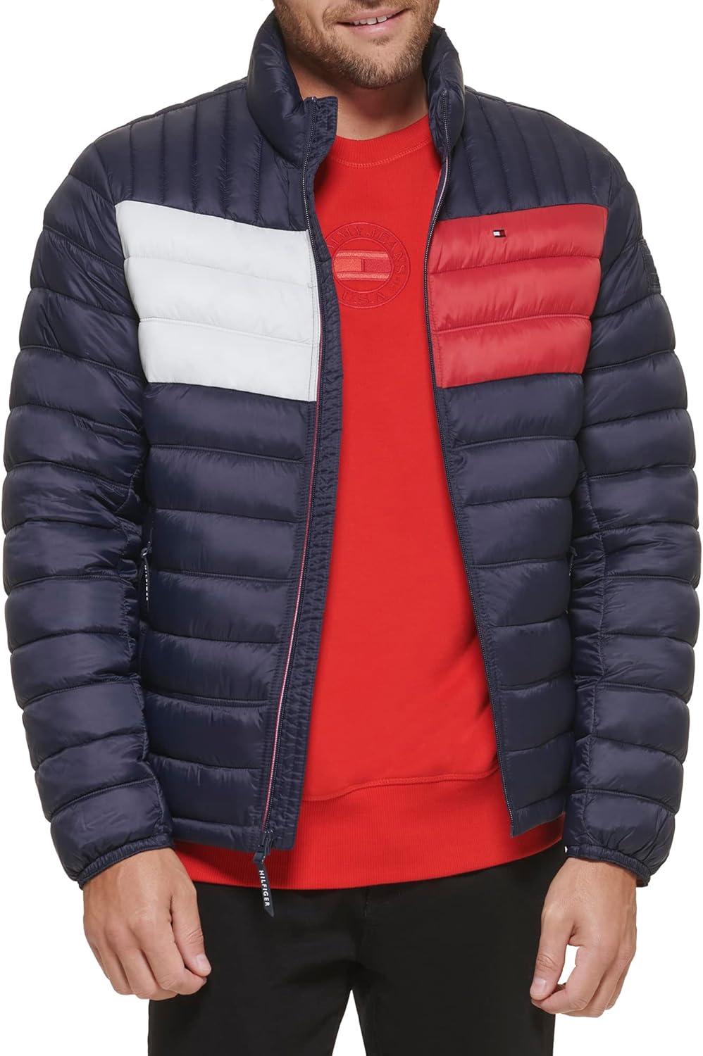 imageTommy Hilfiger Mens Embroidered Logo Puffer JacketNavy Flag Colorblock