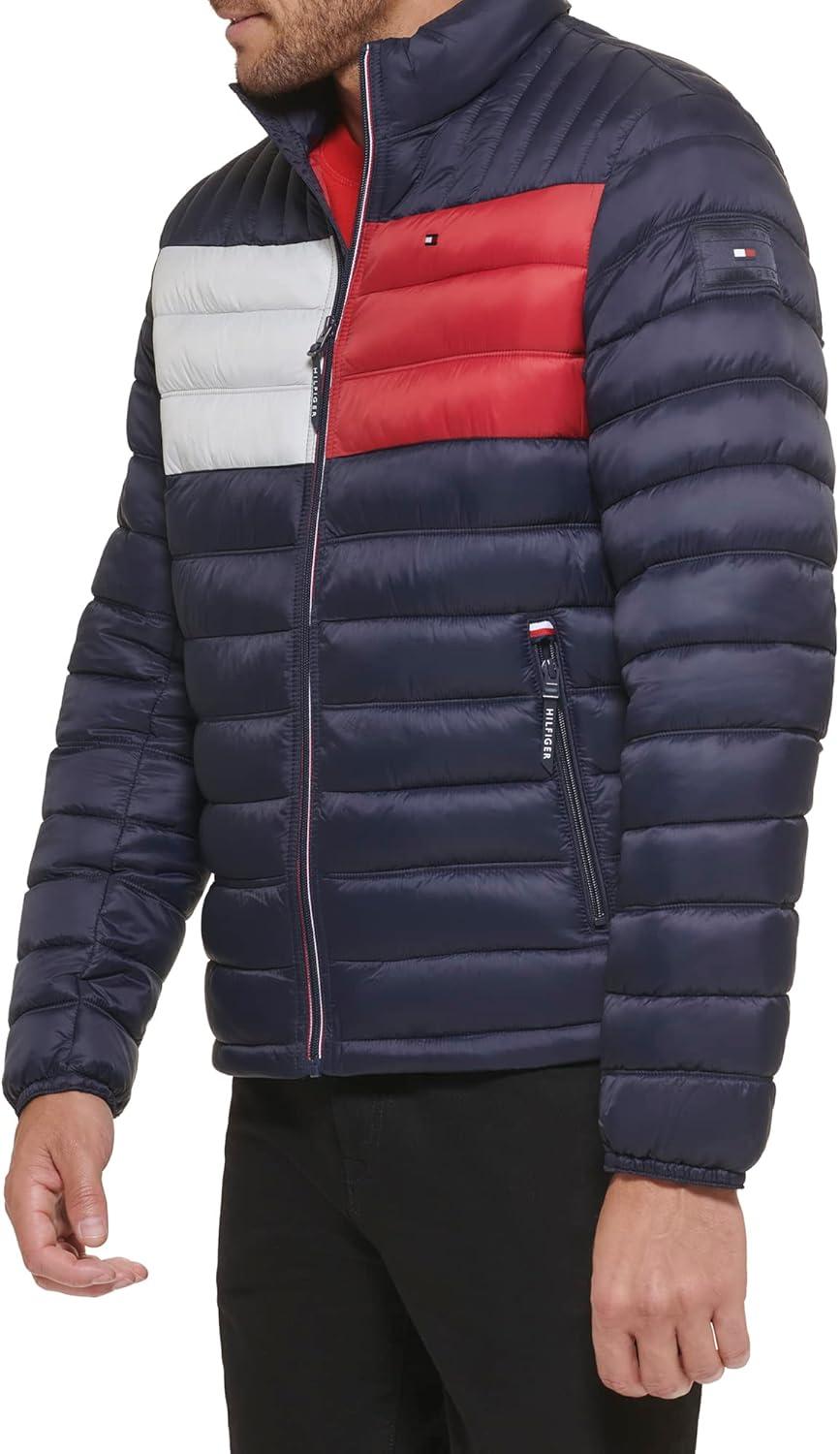 imageTommy Hilfiger Mens Embroidered Logo Puffer JacketNavy Flag Colorblock