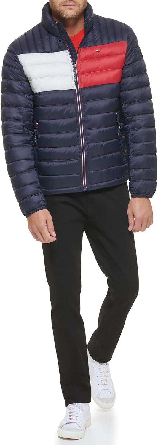 imageTommy Hilfiger Mens Embroidered Logo Puffer JacketNavy Flag Colorblock