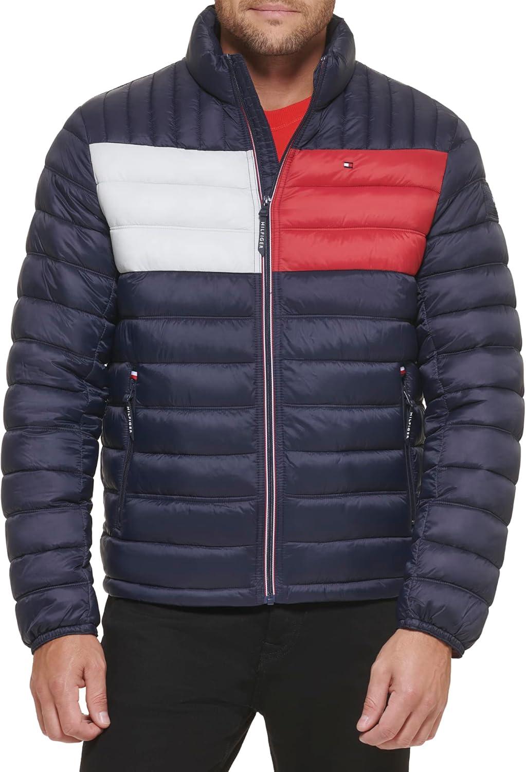 imageTommy Hilfiger Mens Embroidered Logo Puffer JacketNavy Flag Colorblock