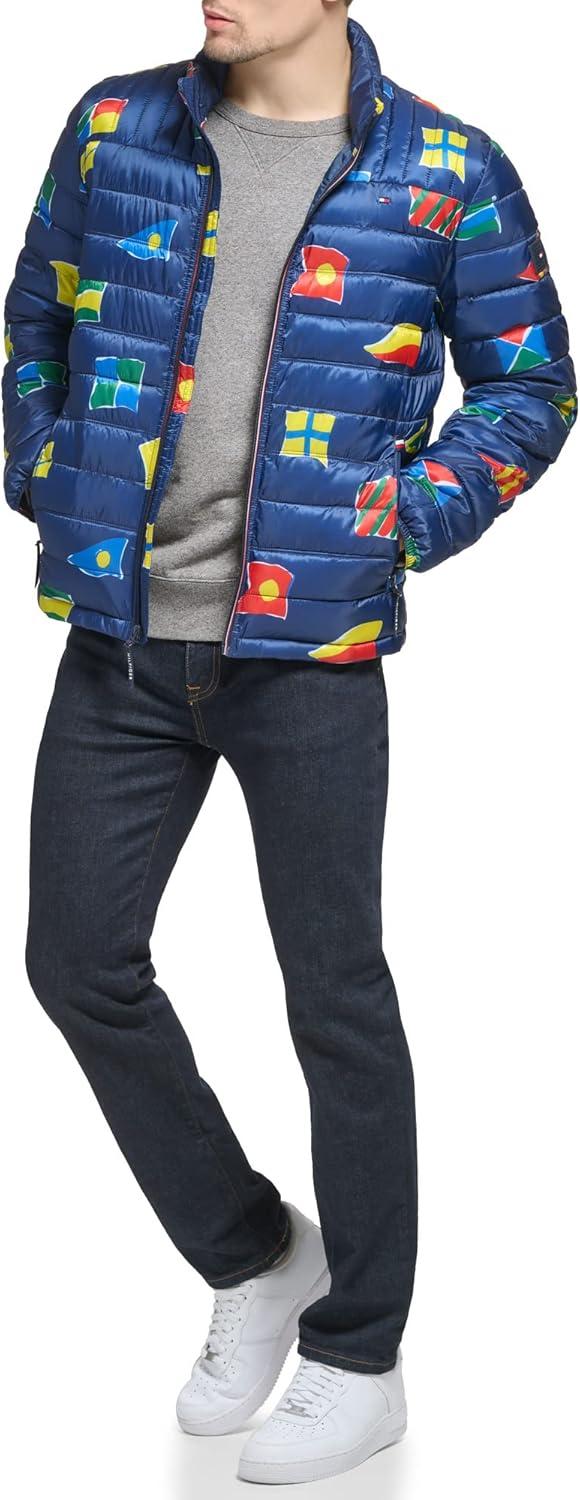imageTommy Hilfiger Mens Embroidered Logo Puffer JacketNavy Flag Print