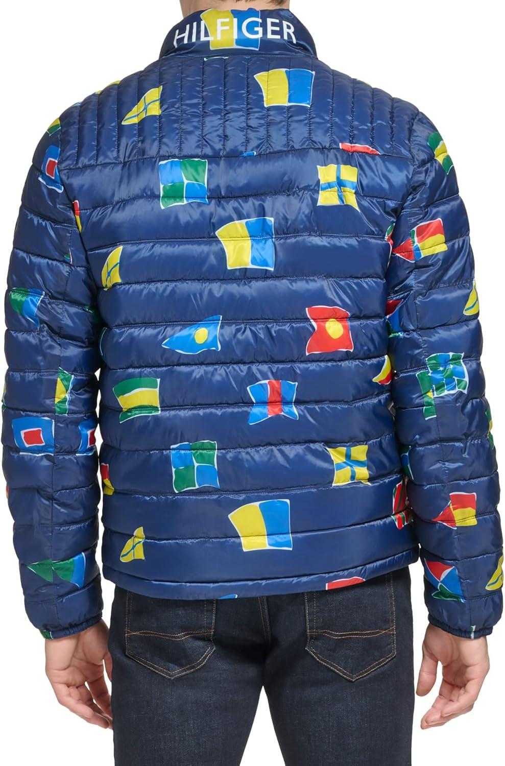 imageTommy Hilfiger Mens Embroidered Logo Puffer JacketNavy Flag Print