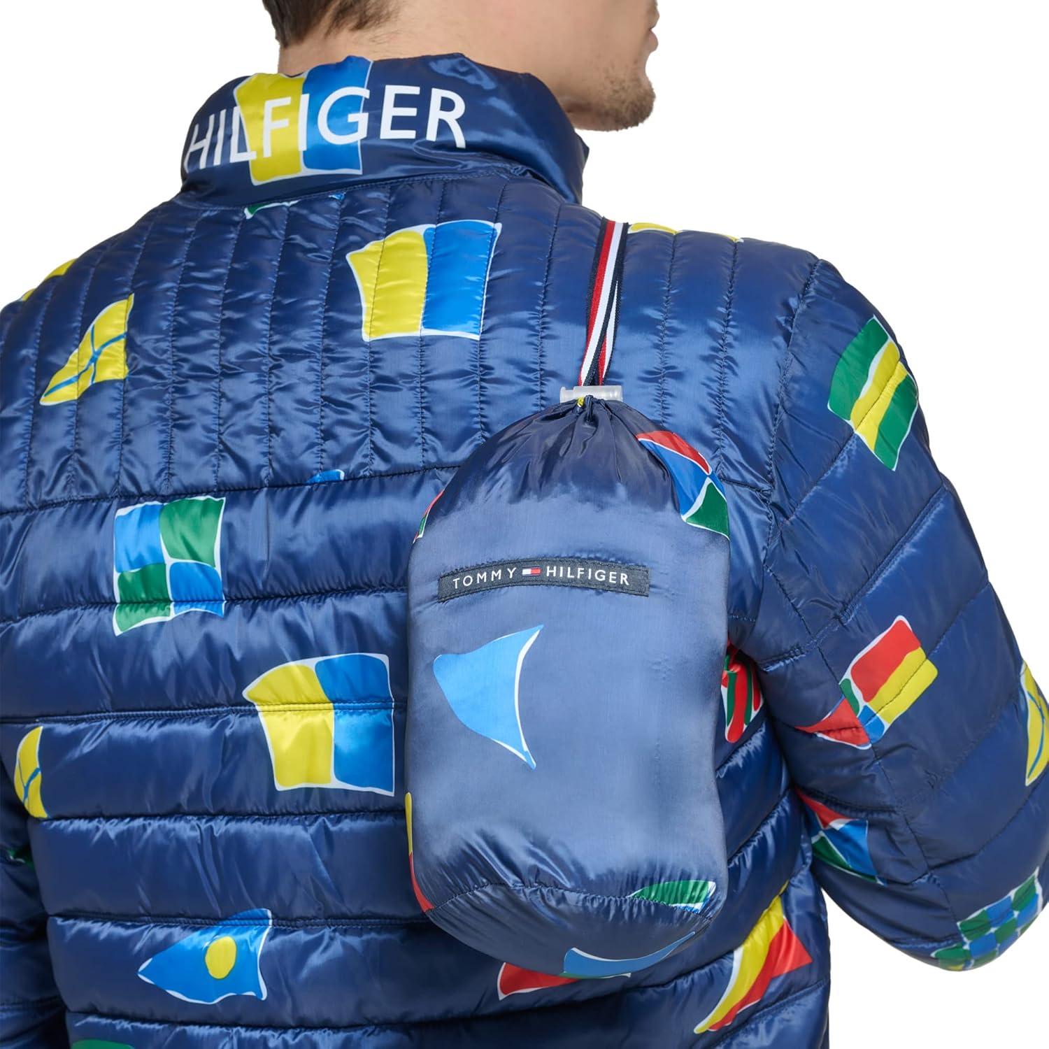 imageTommy Hilfiger Mens Embroidered Logo Puffer JacketNavy Flag Print