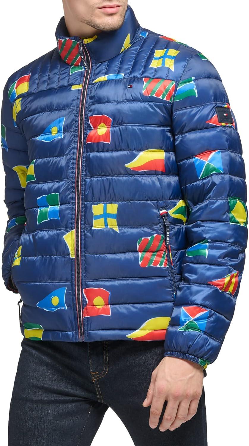 imageTommy Hilfiger Mens Embroidered Logo Puffer JacketNavy Flag Print
