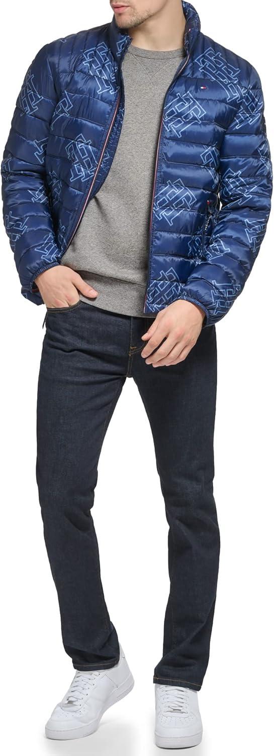 imageTommy Hilfiger Mens Embroidered Logo Puffer JacketNavy Th Logo Print