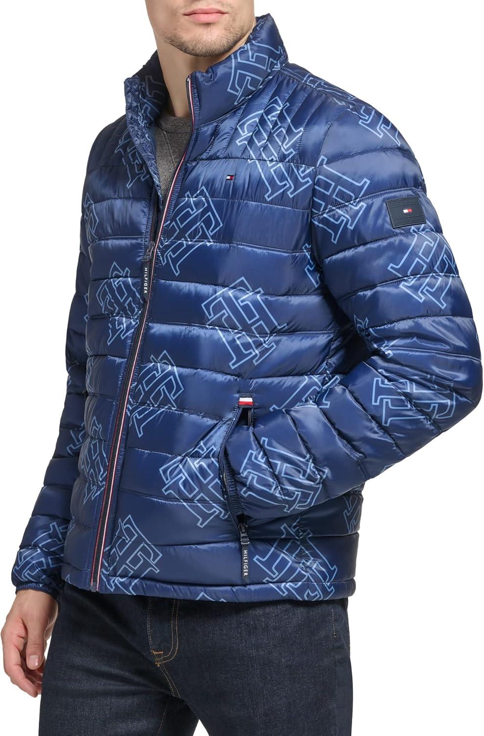 imageTommy Hilfiger Mens Embroidered Logo Puffer JacketNavy Th Logo Print
