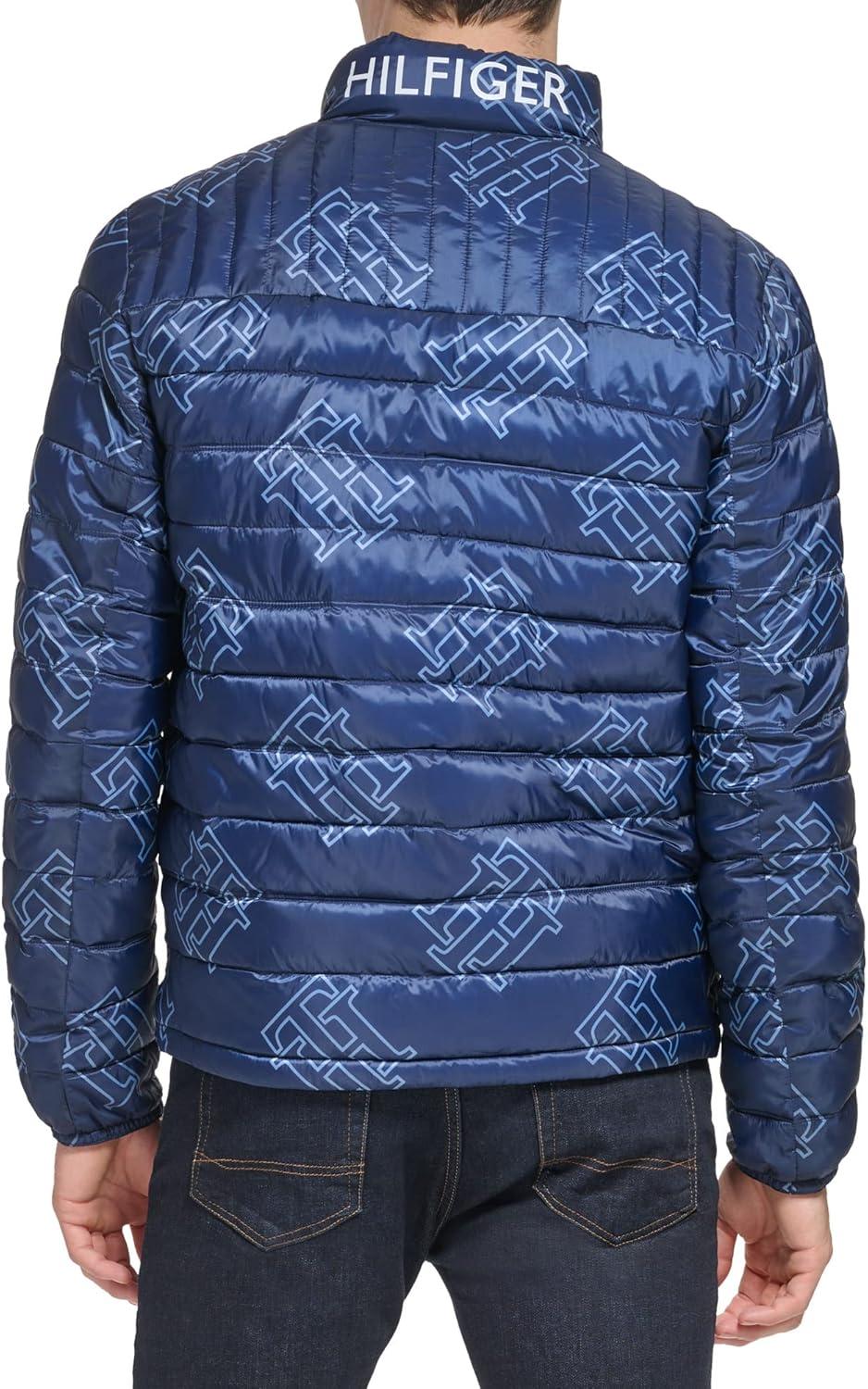 imageTommy Hilfiger Mens Embroidered Logo Puffer JacketNavy Th Logo Print