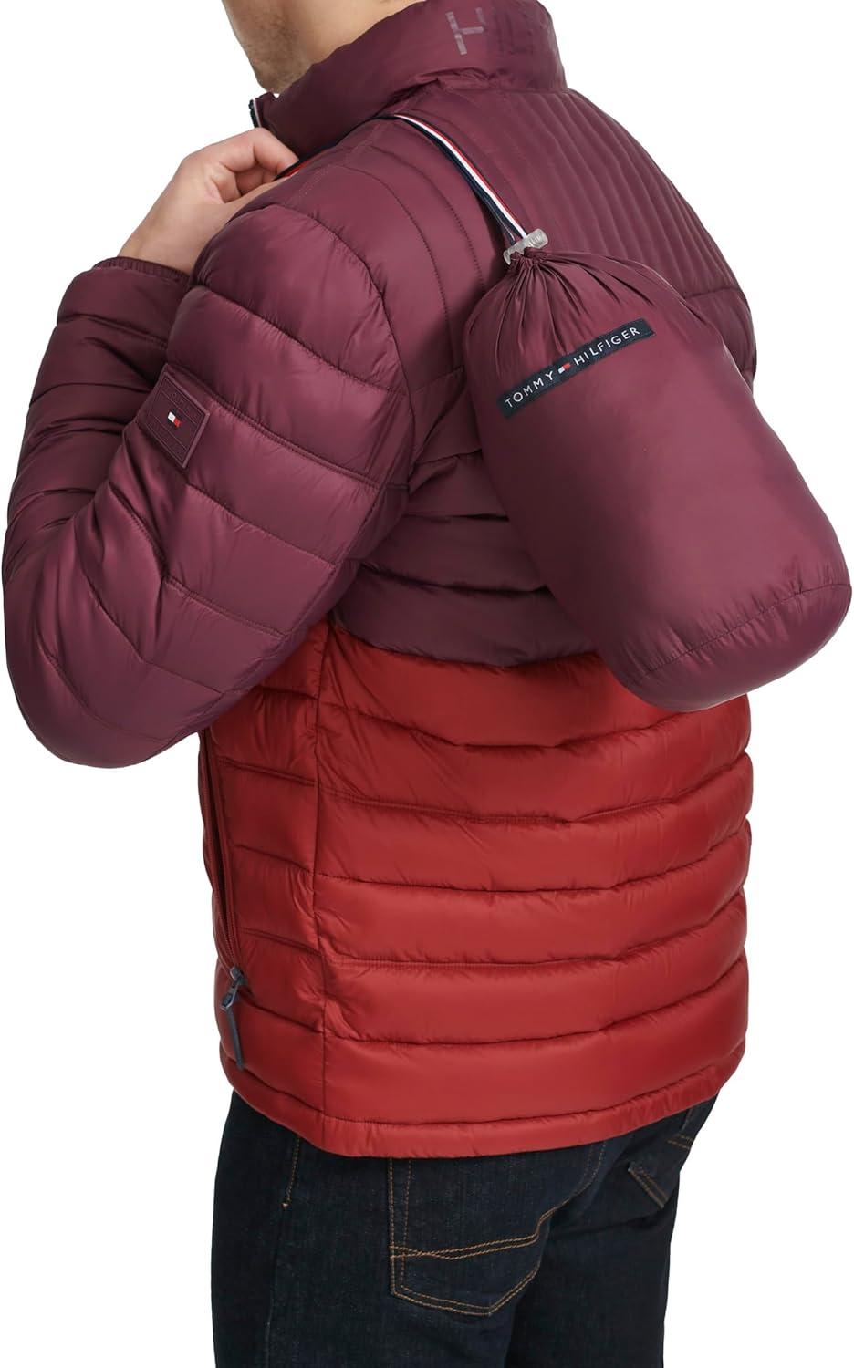 imageTommy Hilfiger Mens Embroidered Logo Puffer JacketWine Combo