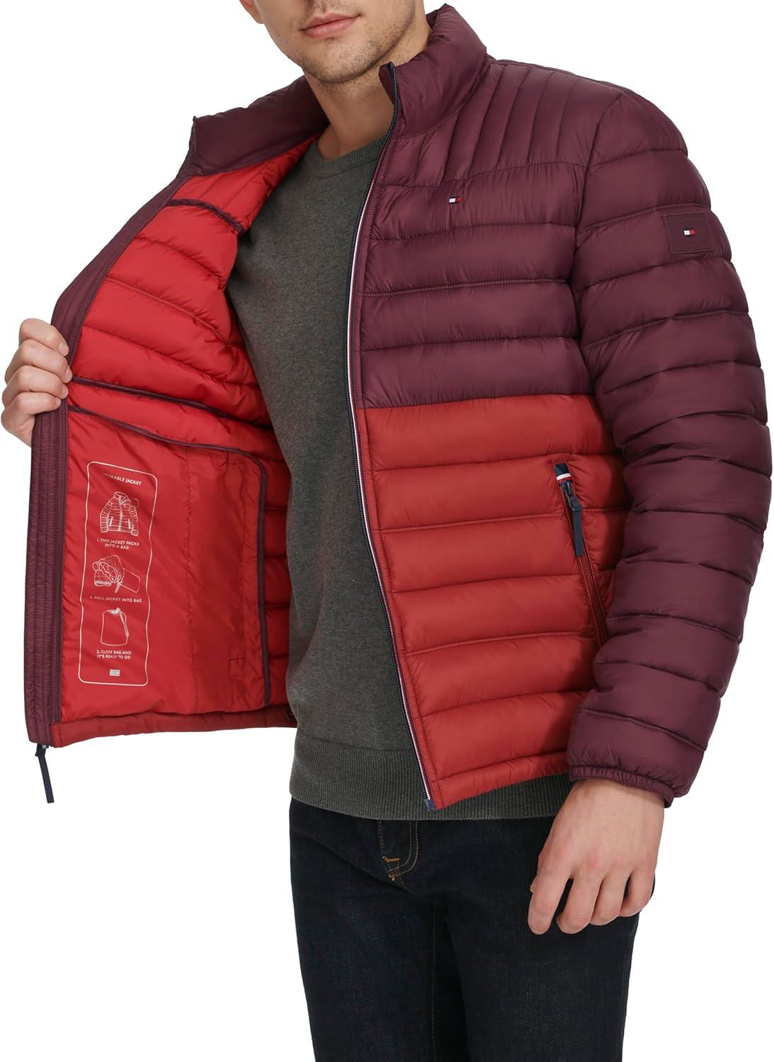 imageTommy Hilfiger Mens Embroidered Logo Puffer JacketWine Combo