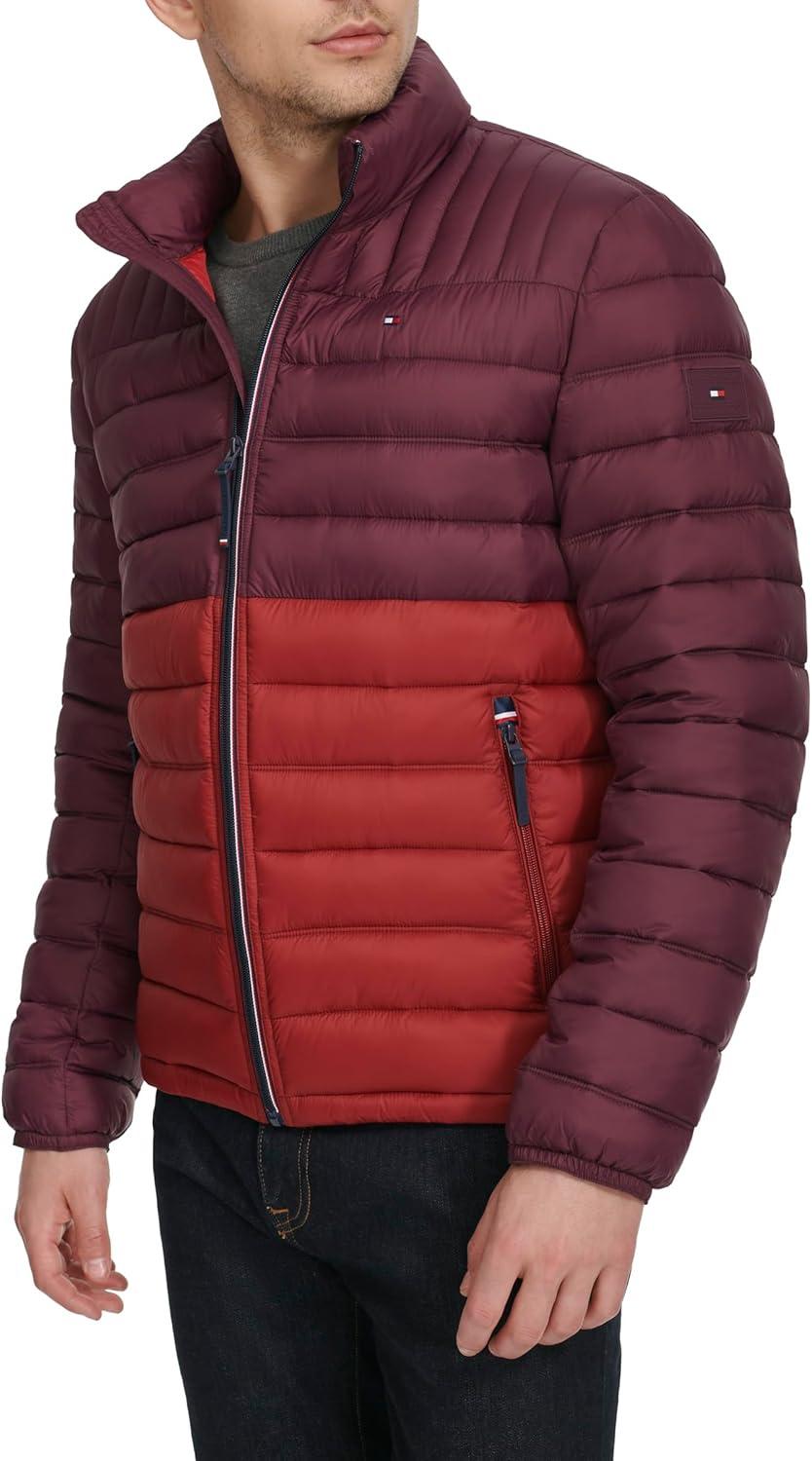 imageTommy Hilfiger Mens Embroidered Logo Puffer JacketWine Combo