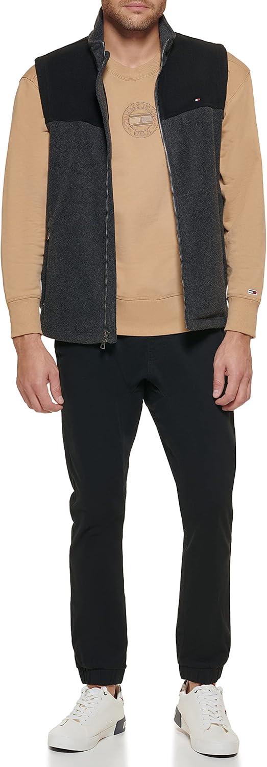 imageTommy Hilfiger Mens Lightweight Polar Fleece VestBlackCharcoal
