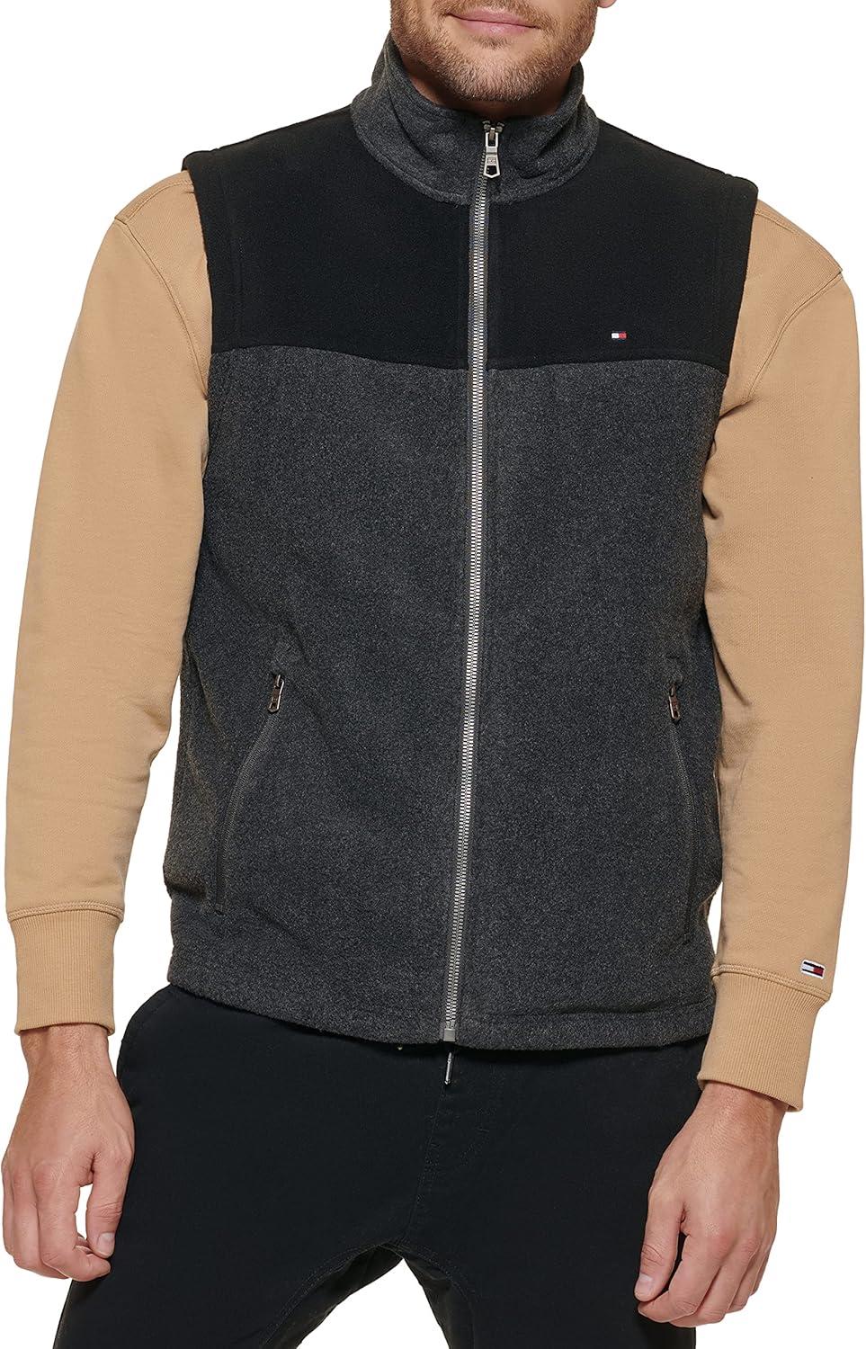 imageTommy Hilfiger Mens Lightweight Polar Fleece VestBlackCharcoal