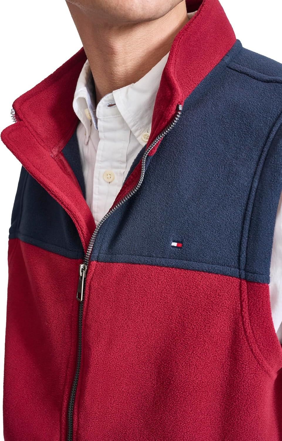 imageTommy Hilfiger Mens Lightweight Polar Fleece VestNavyRed