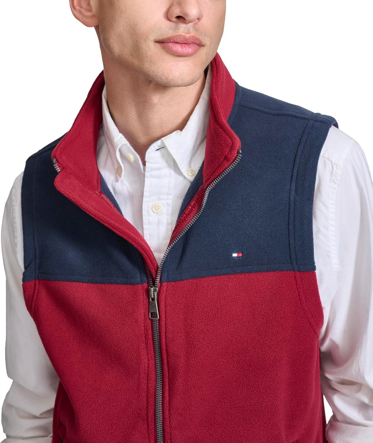 imageTommy Hilfiger Mens Lightweight Polar Fleece VestNavyRed