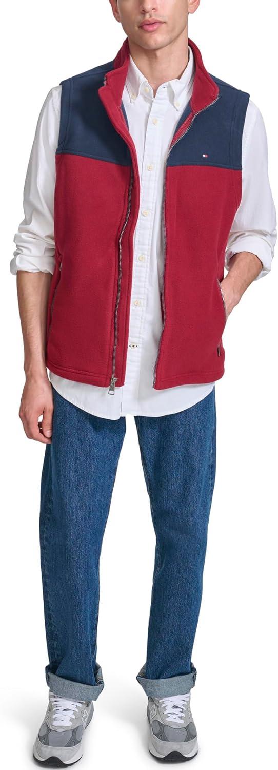 imageTommy Hilfiger Mens Lightweight Polar Fleece VestNavyRed