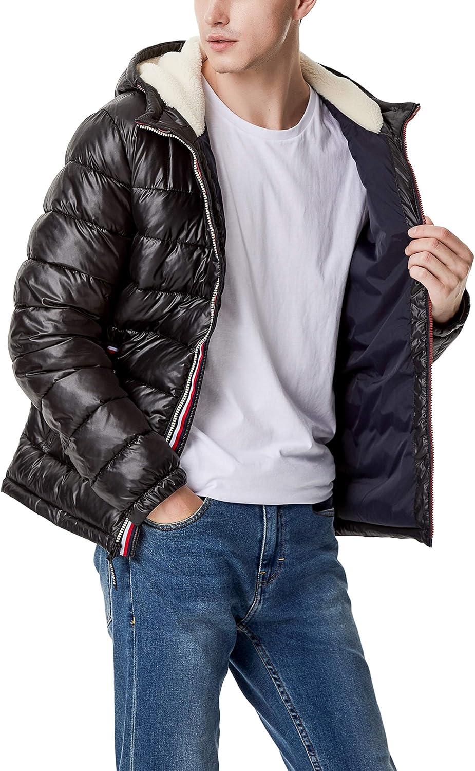 imageTommy Hilfiger Mens Midweight Sherpa Lined Hooded Water Resistant Puffer JacketBlack