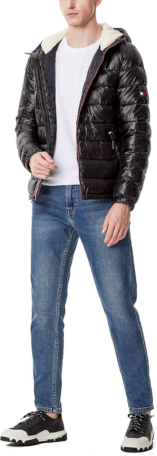 imageTommy Hilfiger Mens Midweight Sherpa Lined Hooded Water Resistant Puffer JacketBlack