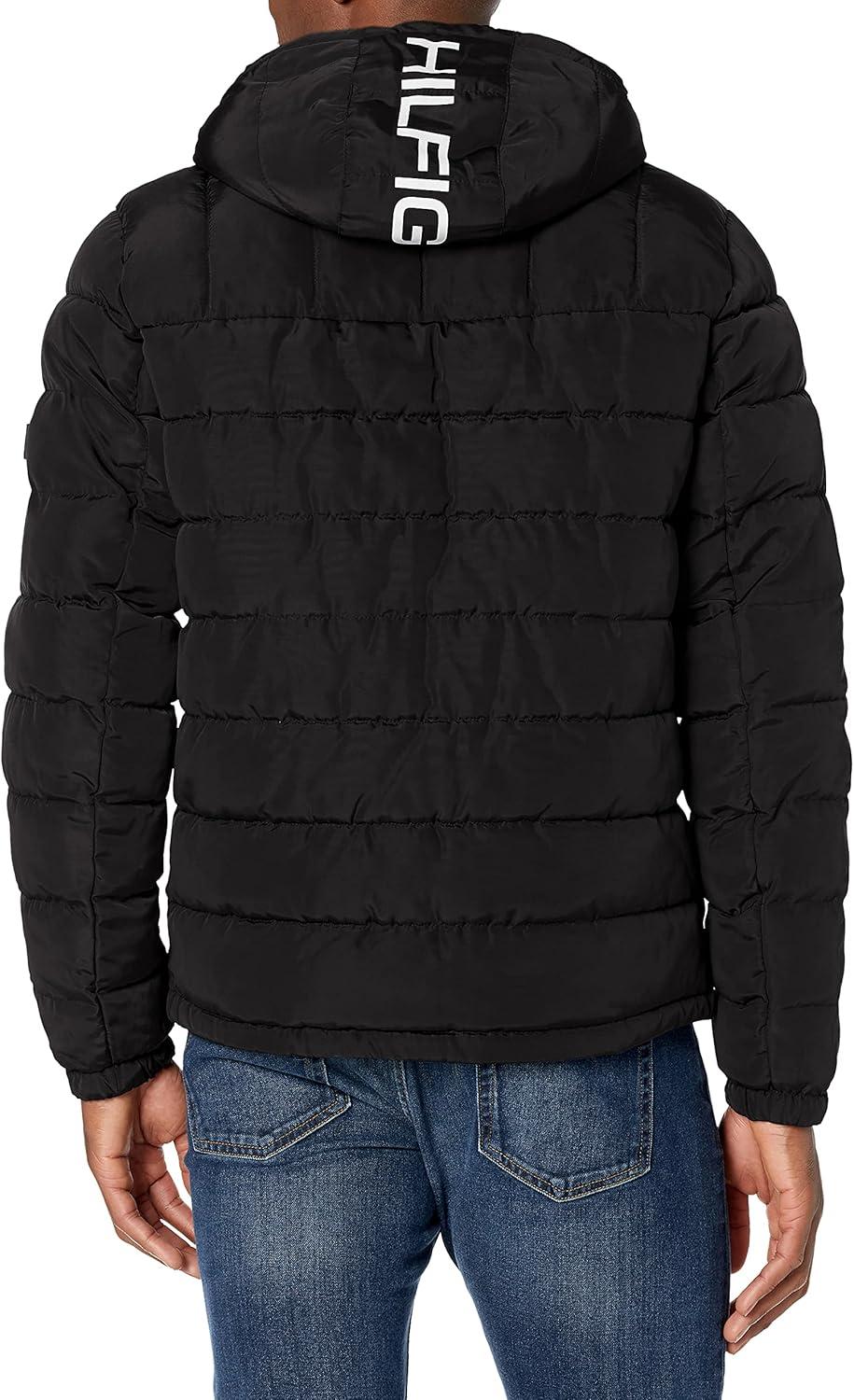 imageTommy Hilfiger Mens Midweight Sherpa Lined Hooded Water Resistant Puffer JacketBlack Tech