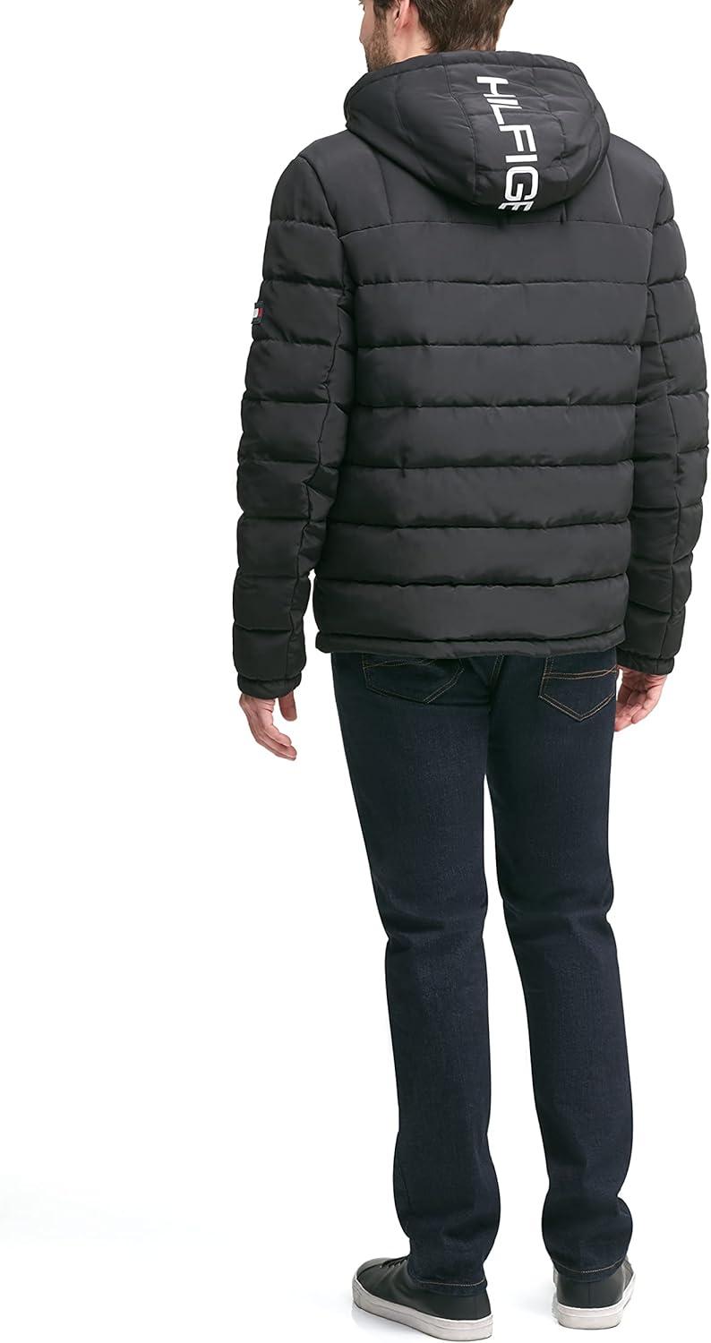 imageTommy Hilfiger Mens Midweight Sherpa Lined Hooded Water Resistant Puffer JacketBlack Tech