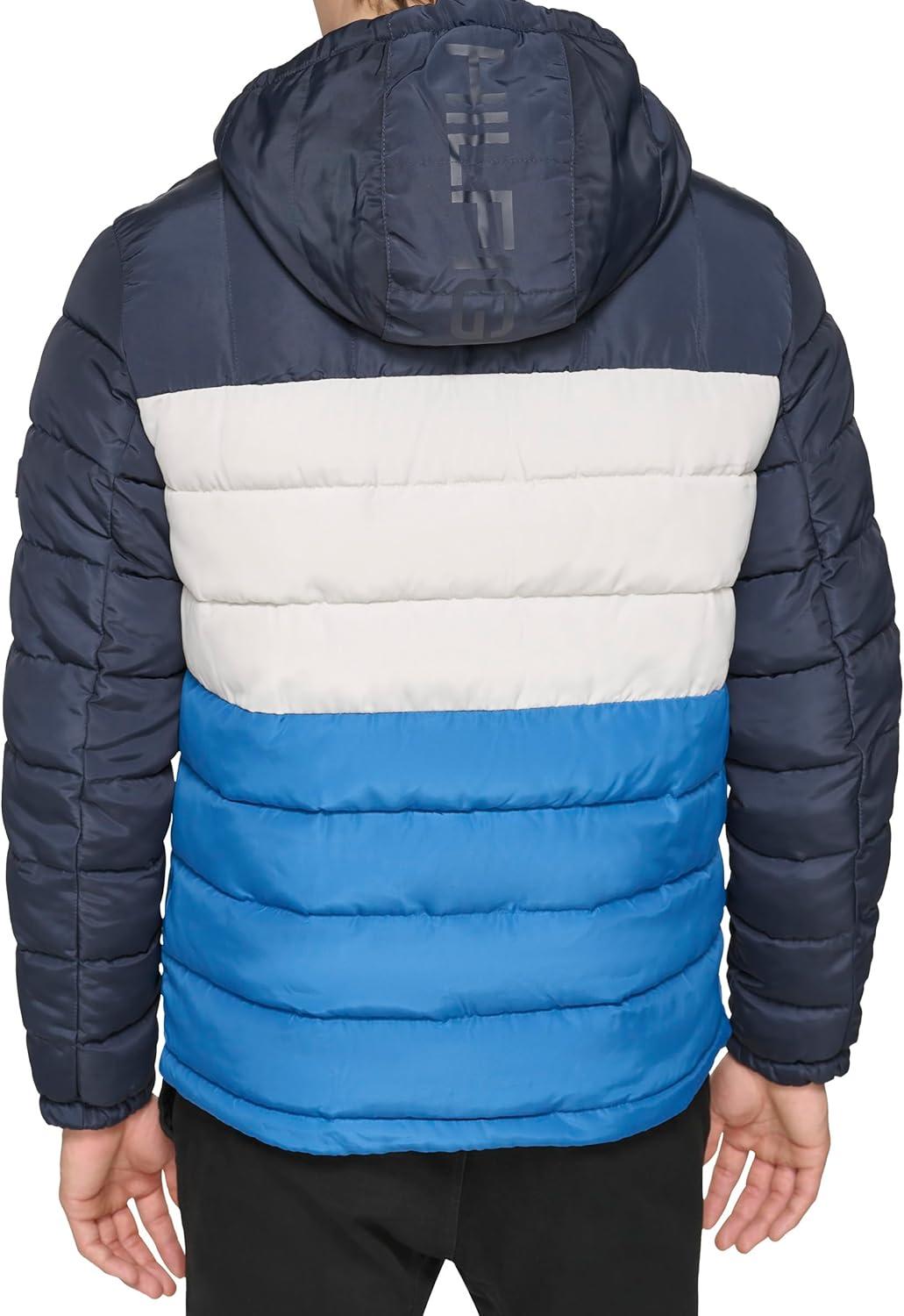 imageTommy Hilfiger Mens Midweight Sherpa Lined Hooded Water Resistant Puffer JacketBlue Combo Tech