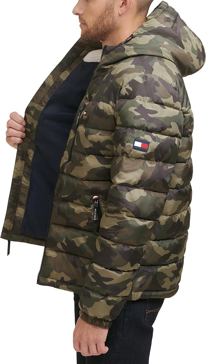 imageTommy Hilfiger Mens Midweight Sherpa Lined Hooded Water Resistant Puffer JacketCamouflage Tech