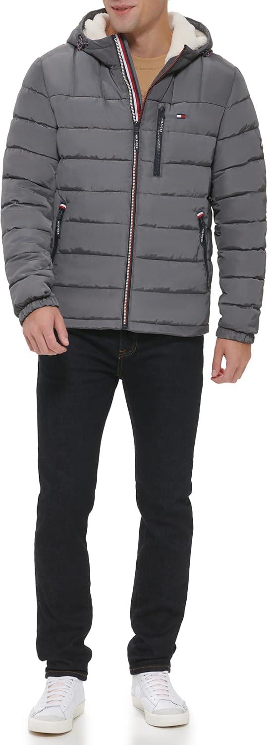 imageTommy Hilfiger Mens Midweight Sherpa Lined Hooded Water Resistant Puffer JacketCharcoal Tech