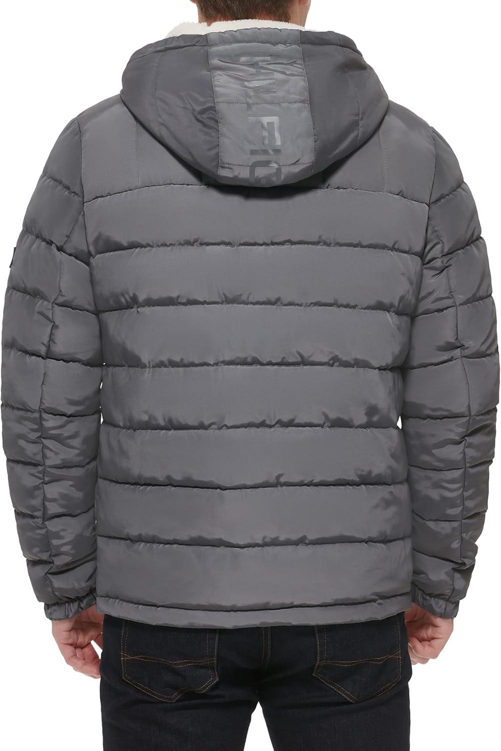imageTommy Hilfiger Mens Midweight Sherpa Lined Hooded Water Resistant Puffer JacketCharcoal Tech