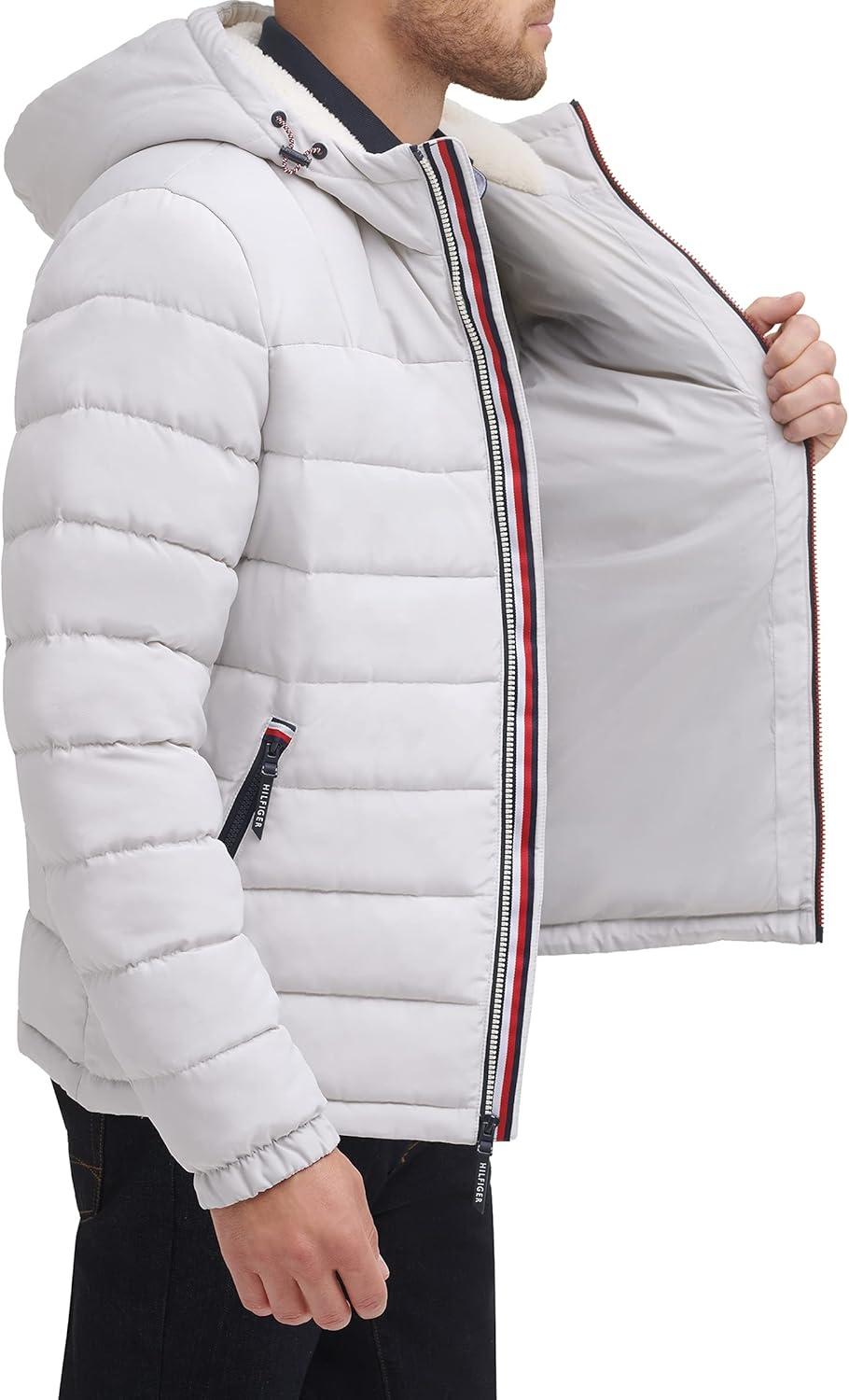 imageTommy Hilfiger Mens Midweight Sherpa Lined Hooded Water Resistant Puffer JacketIce Tech