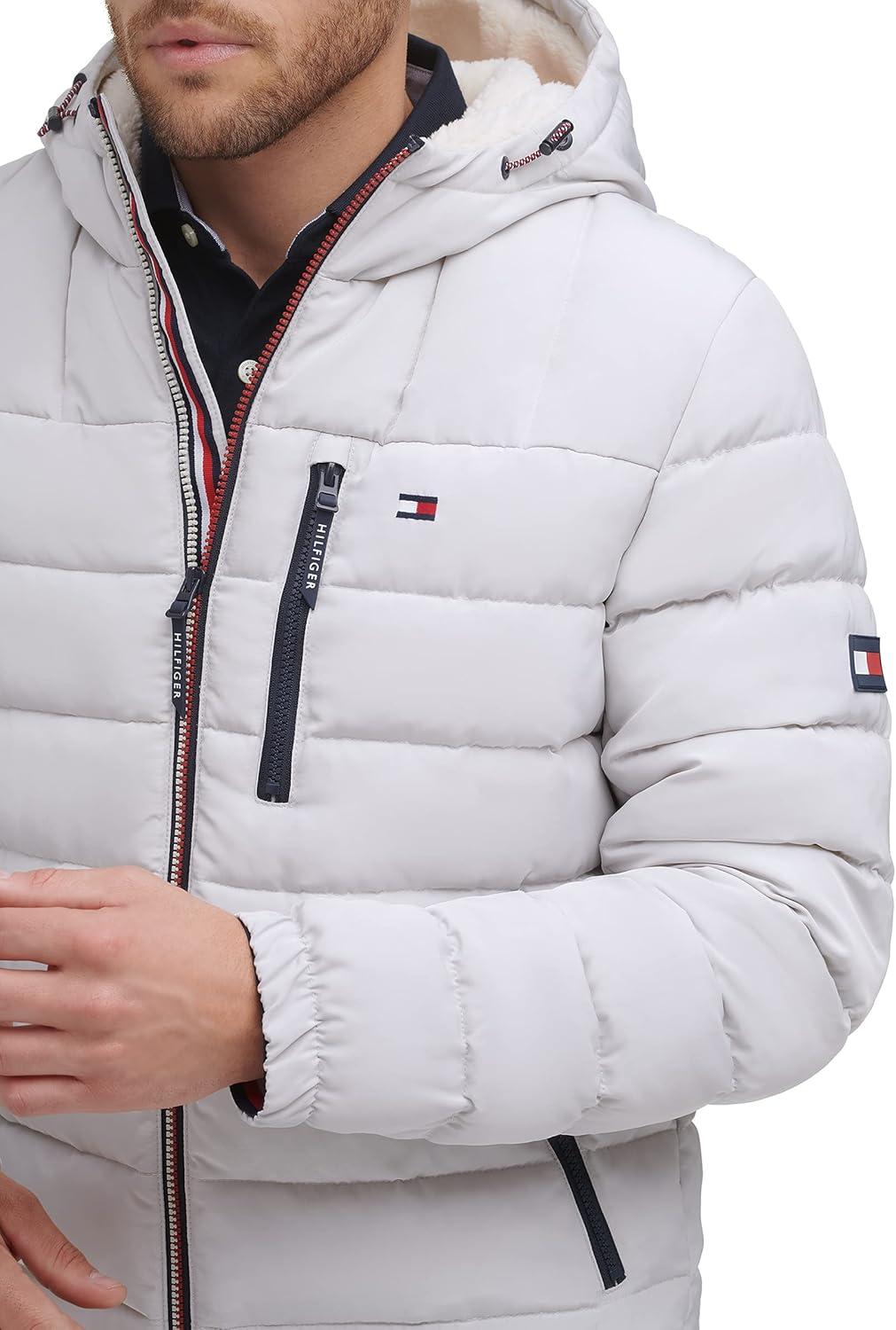 imageTommy Hilfiger Mens Midweight Sherpa Lined Hooded Water Resistant Puffer JacketIce Tech