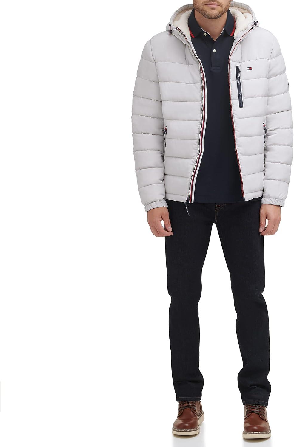 imageTommy Hilfiger Mens Midweight Sherpa Lined Hooded Water Resistant Puffer JacketIce Tech