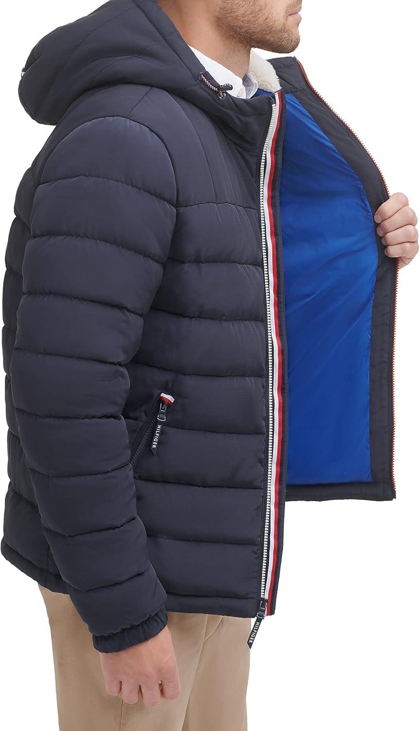 imageTommy Hilfiger Mens Midweight Sherpa Lined Hooded Water Resistant Puffer JacketMidnight Tech