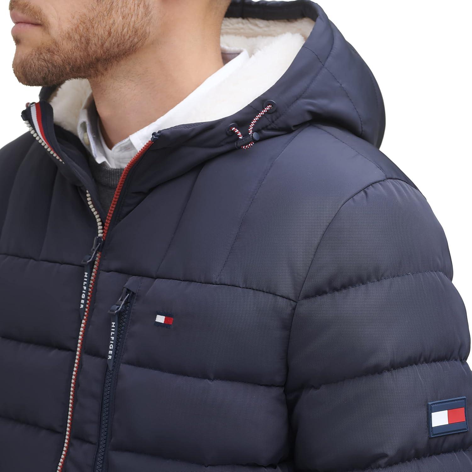 imageTommy Hilfiger Mens Midweight Sherpa Lined Hooded Water Resistant Puffer JacketMidnight Tech