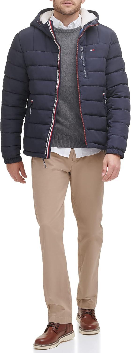 imageTommy Hilfiger Mens Midweight Sherpa Lined Hooded Water Resistant Puffer JacketMidnight Tech