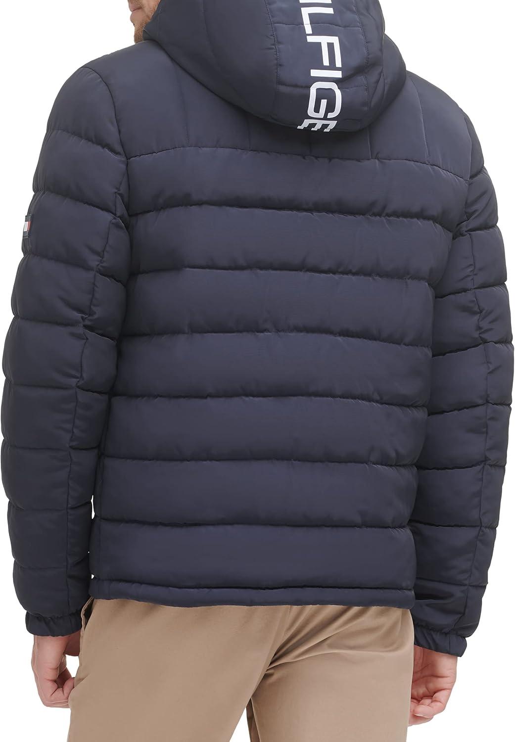 imageTommy Hilfiger Mens Midweight Sherpa Lined Hooded Water Resistant Puffer JacketMidnight Tech