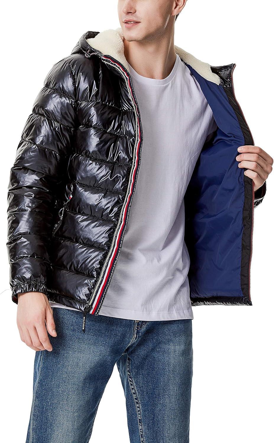 imageTommy Hilfiger Mens Midweight Sherpa Lined Hooded Water Resistant Puffer JacketPearlized Black