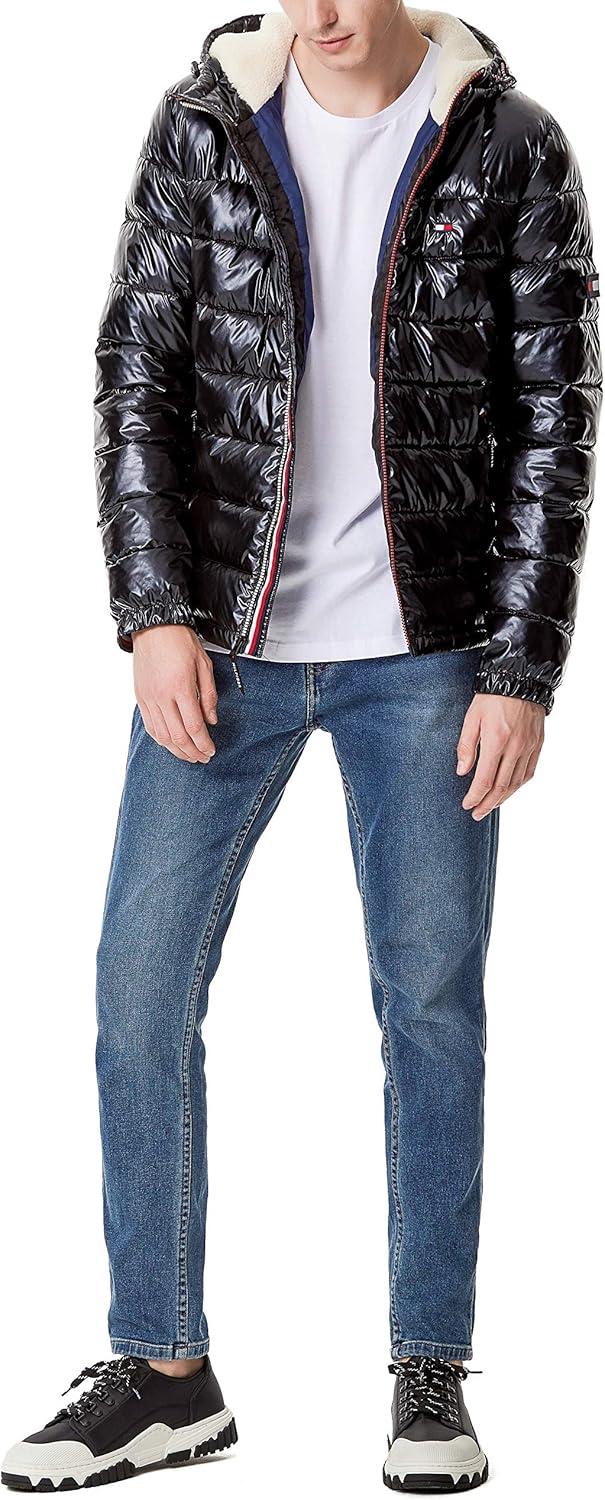 imageTommy Hilfiger Mens Midweight Sherpa Lined Hooded Water Resistant Puffer JacketPearlized Black
