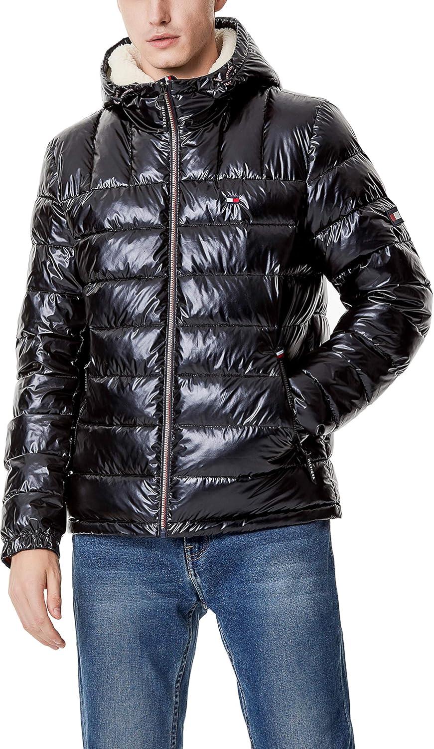 imageTommy Hilfiger Mens Midweight Sherpa Lined Hooded Water Resistant Puffer JacketPearlized Black