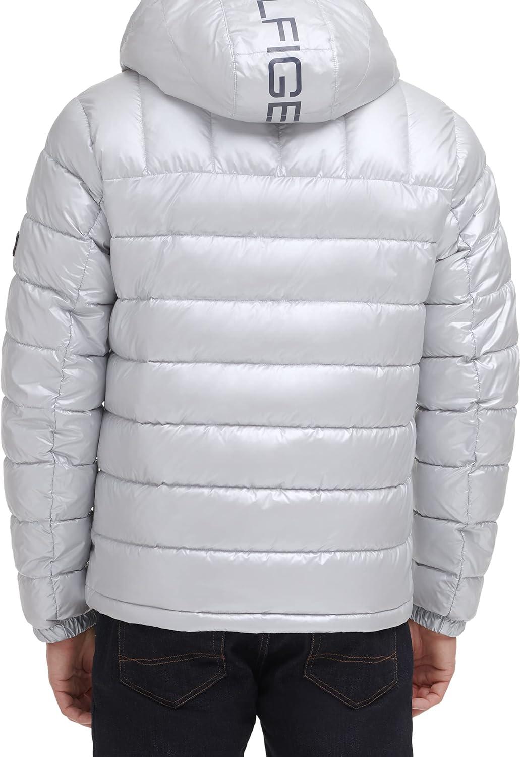 imageTommy Hilfiger Mens Midweight Sherpa Lined Hooded Water Resistant Puffer JacketPearlized Grey