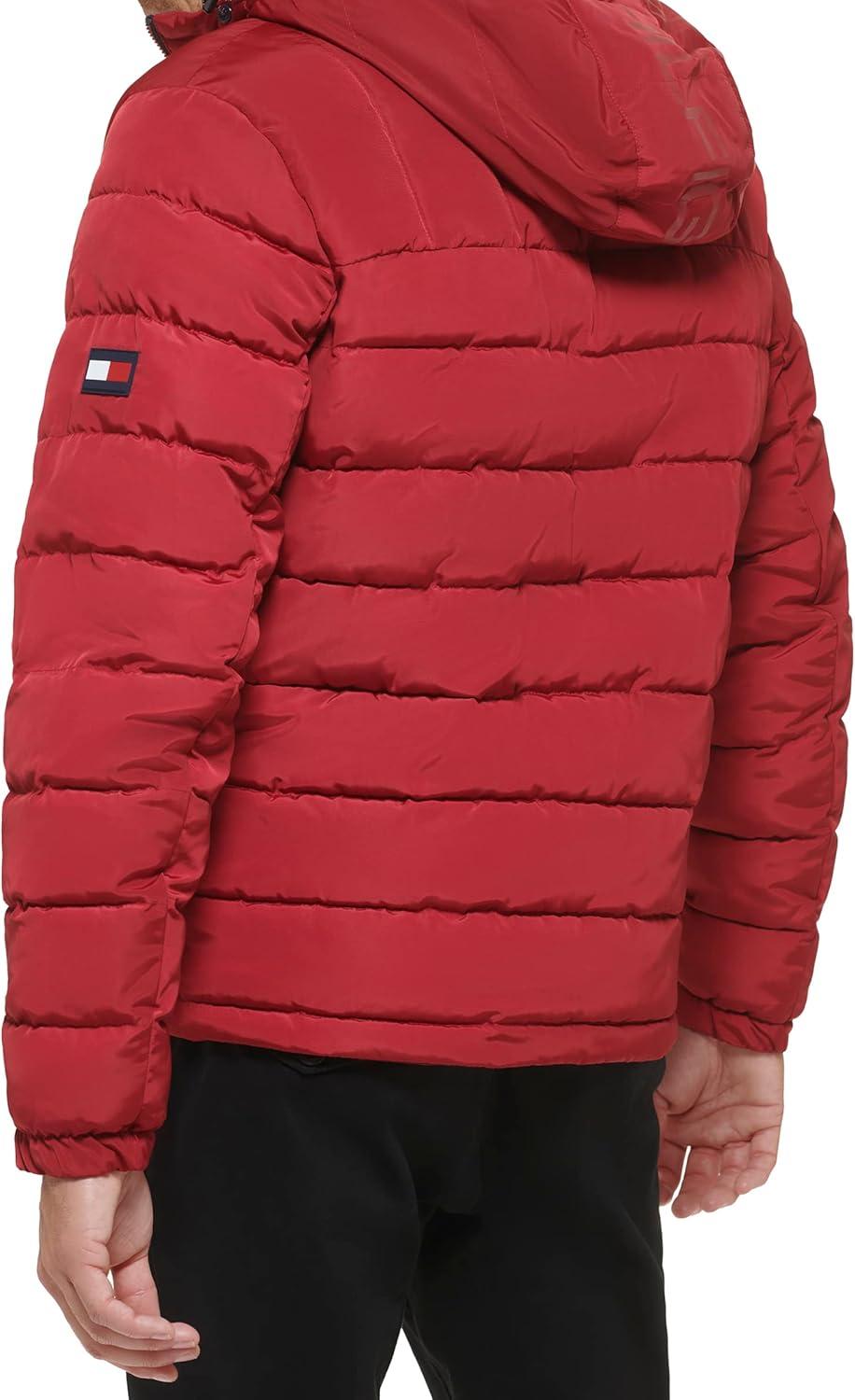 imageTommy Hilfiger Mens Midweight Sherpa Lined Hooded Water Resistant Puffer JacketRed Tech