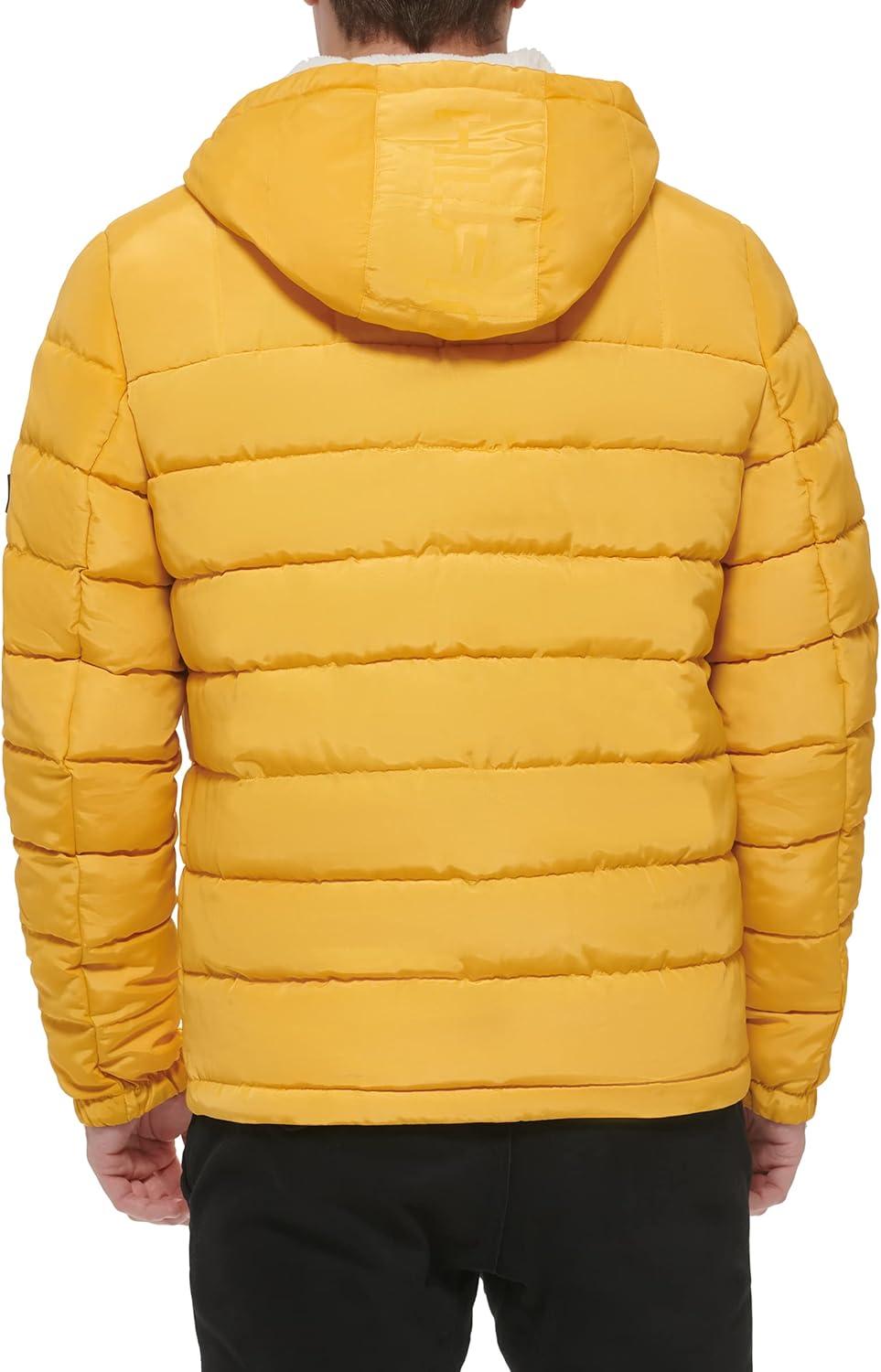 imageTommy Hilfiger Mens Midweight Sherpa Lined Hooded Water Resistant Puffer JacketYellow Tech