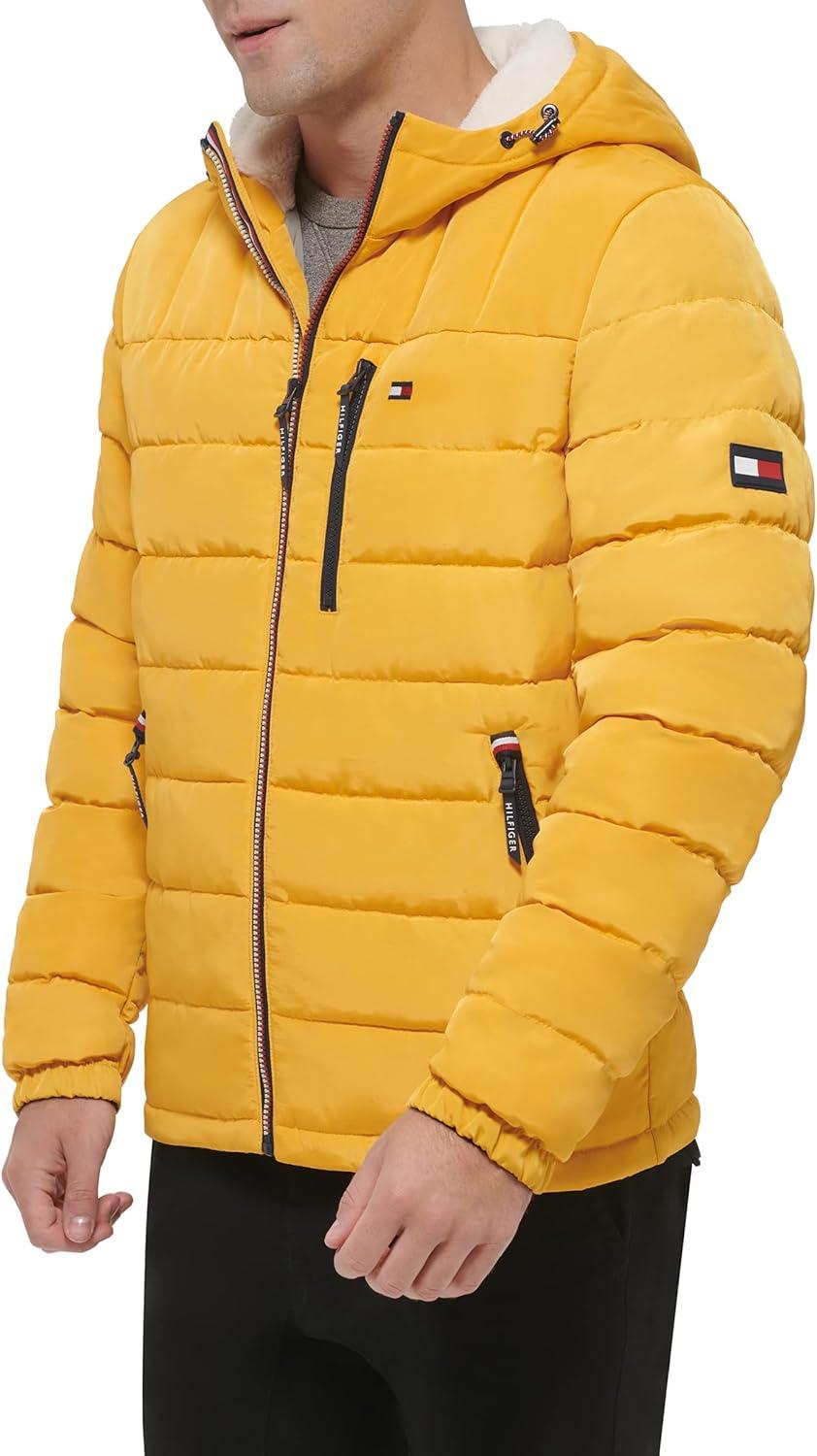 imageTommy Hilfiger Mens Midweight Sherpa Lined Hooded Water Resistant Puffer JacketYellow Tech