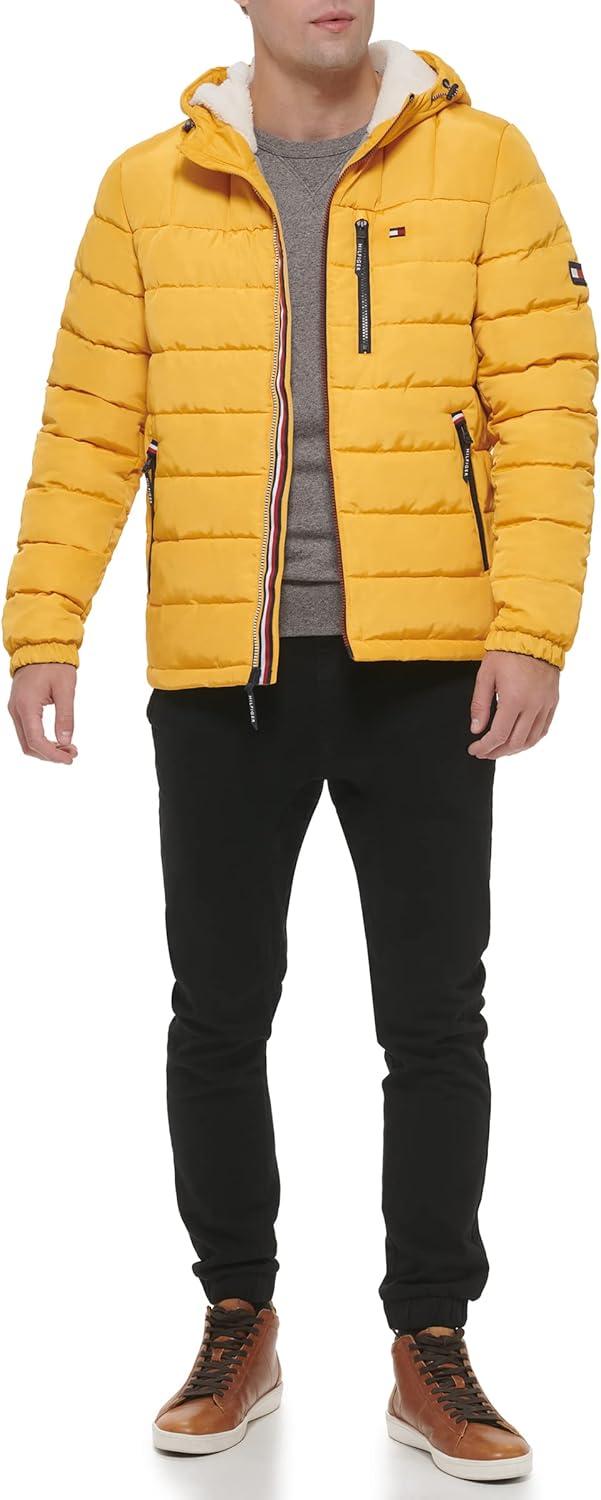 imageTommy Hilfiger Mens Midweight Sherpa Lined Hooded Water Resistant Puffer JacketYellow Tech