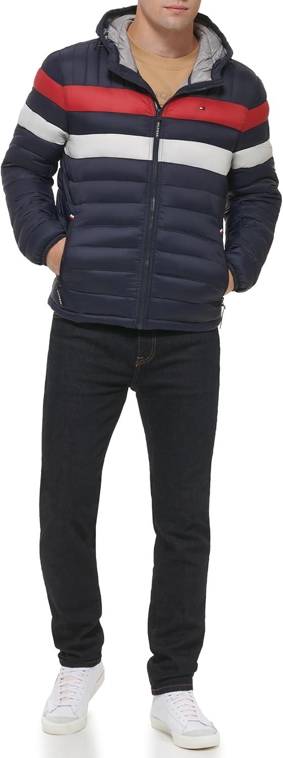 imageTommy Hilfiger Mens Water Resistant Ultra Loft Filled Hooded Puffer JacketNavyRed
