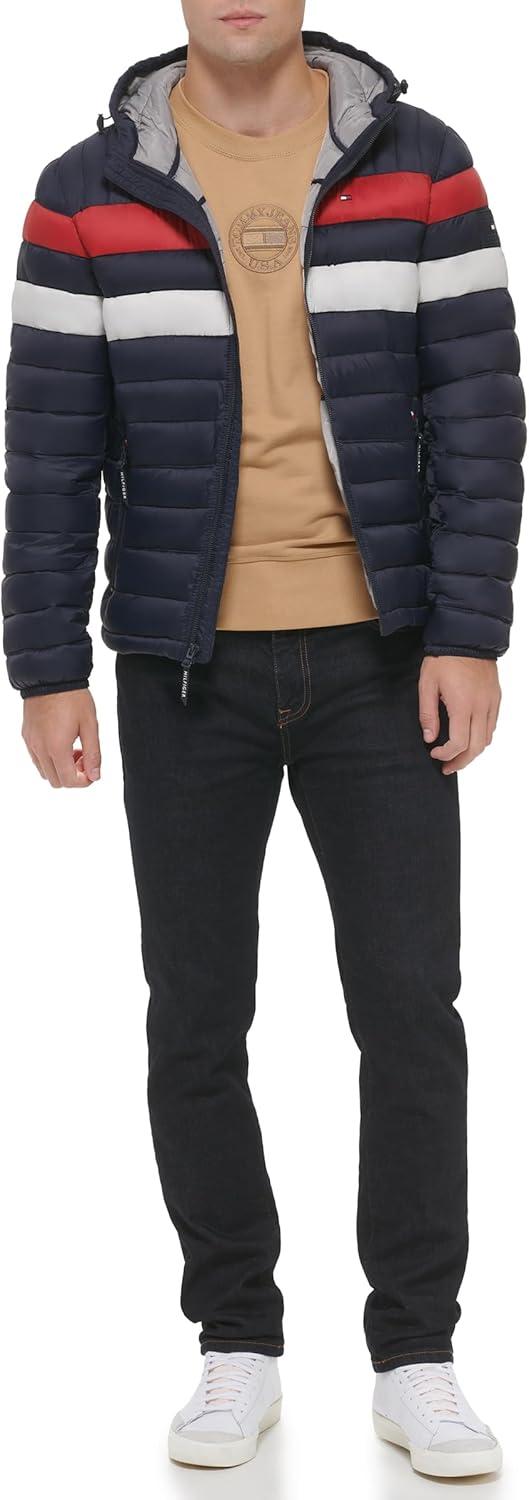 imageTommy Hilfiger Mens Water Resistant Ultra Loft Filled Hooded Puffer JacketNavyRed