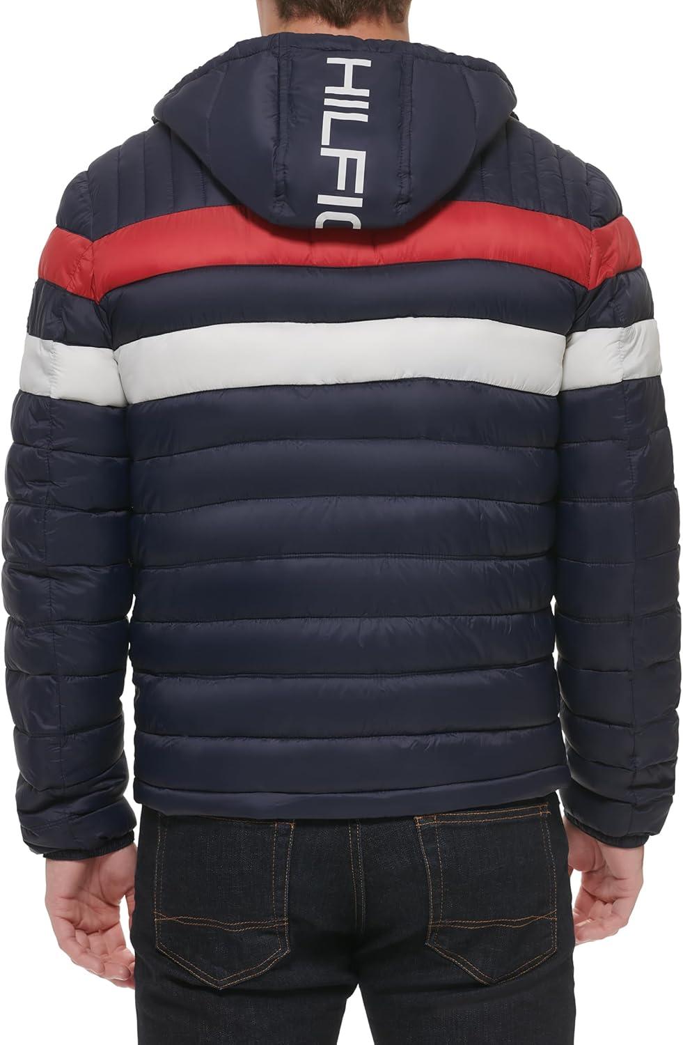 imageTommy Hilfiger Mens Water Resistant Ultra Loft Filled Hooded Puffer JacketNavyRed