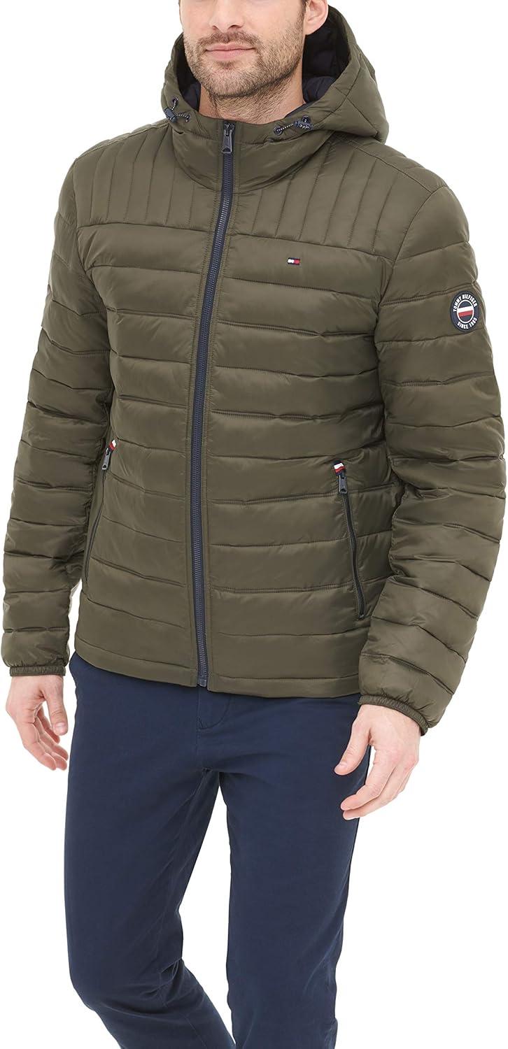 imageTommy Hilfiger Mens Water Resistant Ultra Loft Filled Hooded Puffer JacketOlive