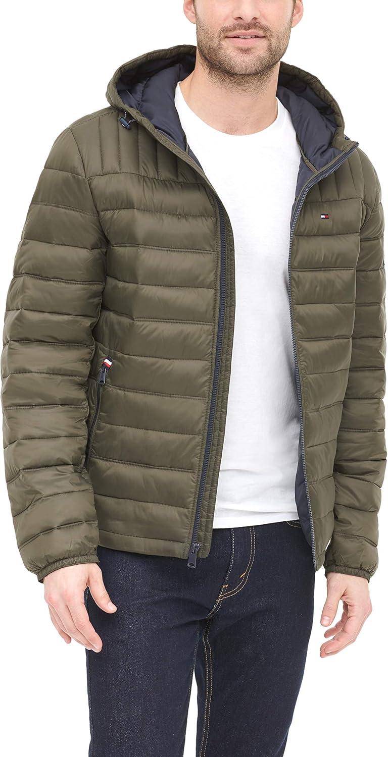 imageTommy Hilfiger Mens Water Resistant Ultra Loft Filled Hooded Puffer JacketOlive