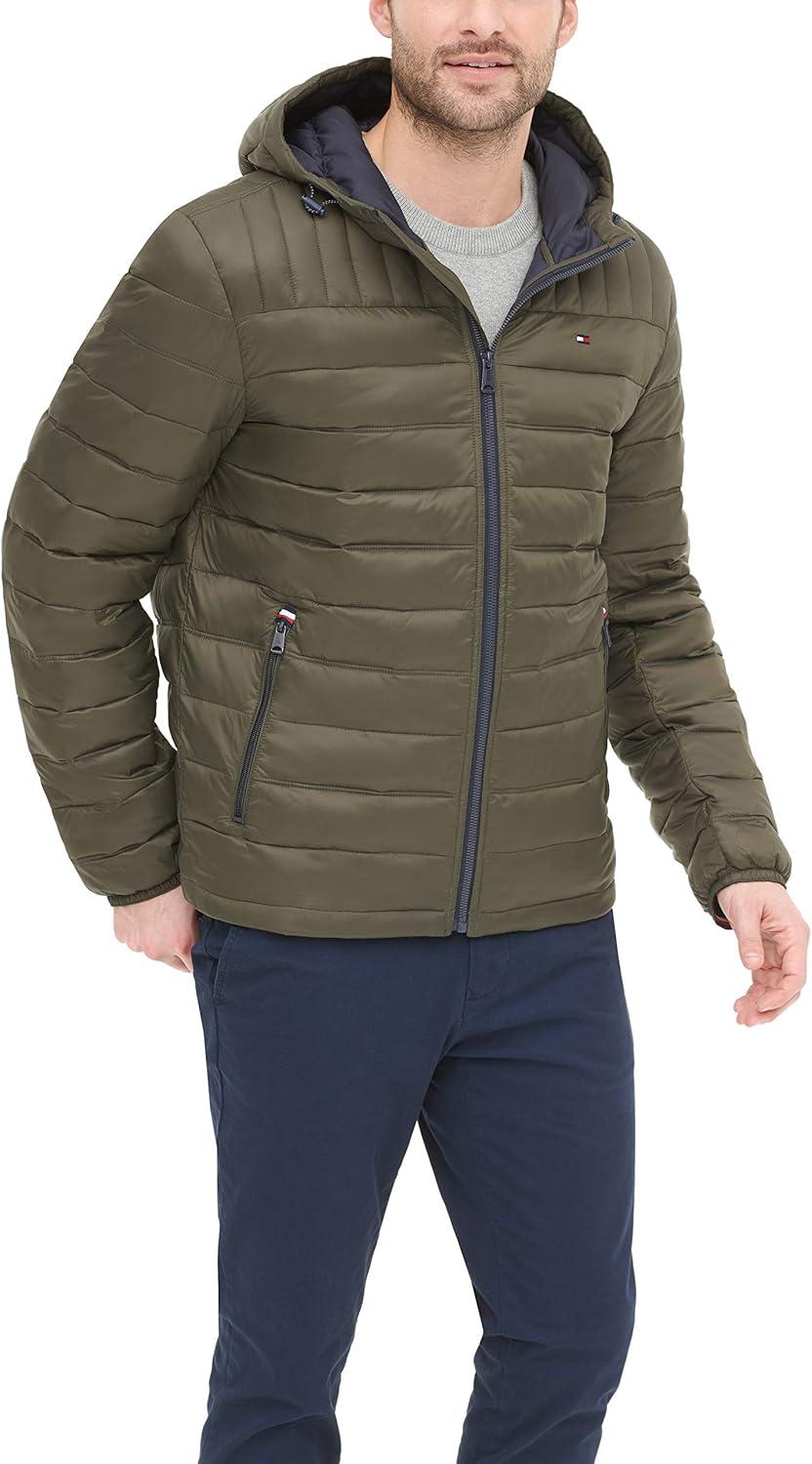 imageTommy Hilfiger Mens Water Resistant Ultra Loft Filled Hooded Puffer JacketOlive