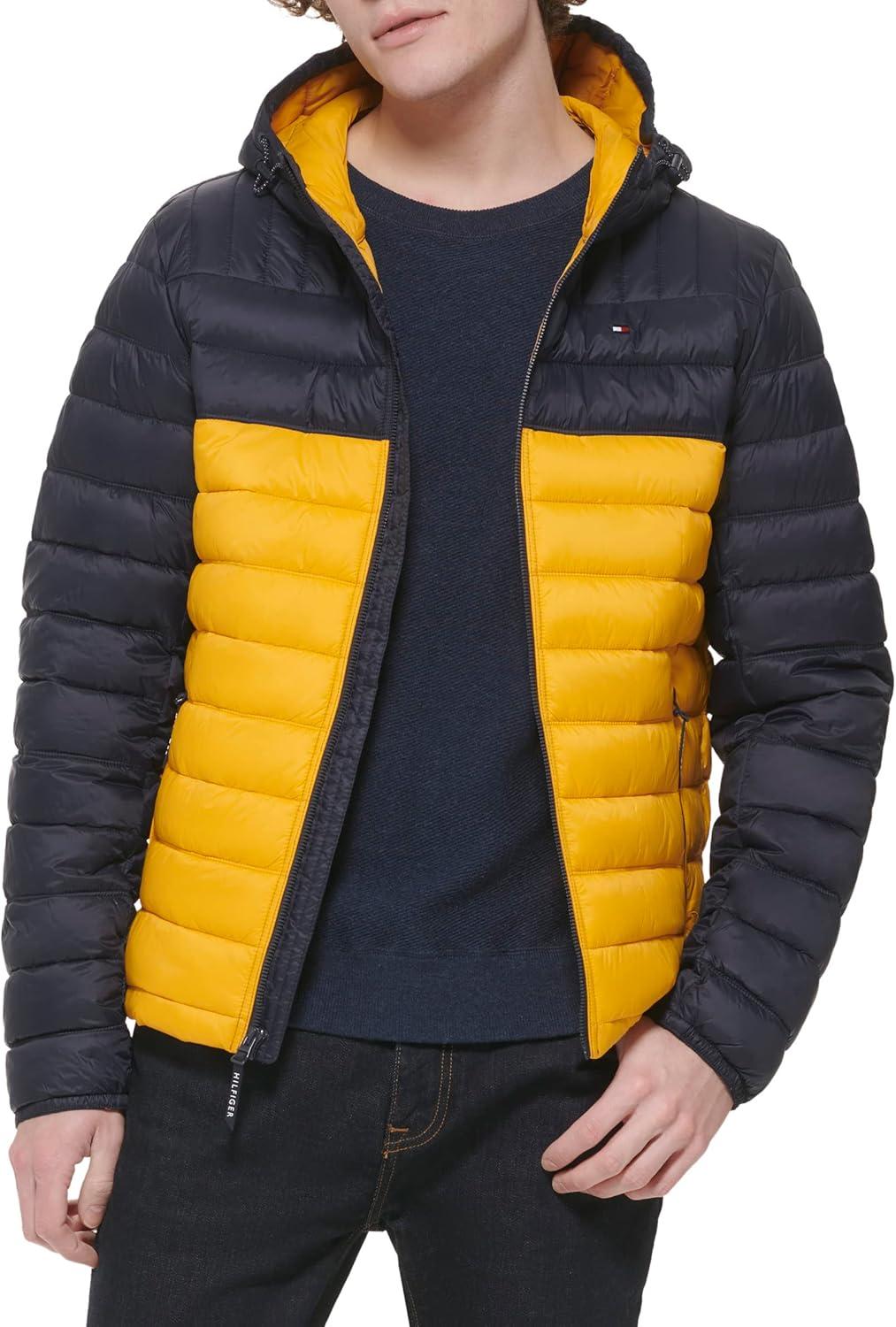imageTommy Hilfiger Mens Water Resistant Ultra Loft Filled Hooded Puffer JacketShine Yellow