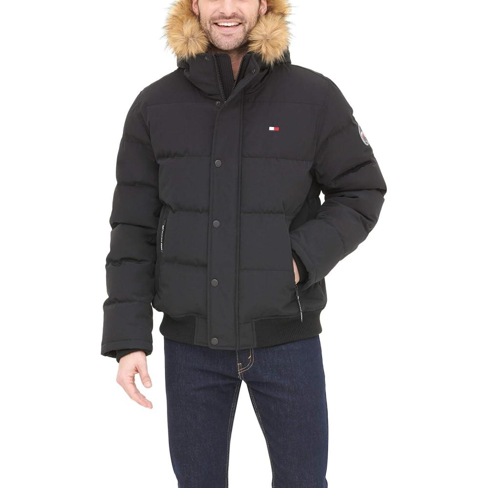 imageTommy Hilfiger Mens Arctic Cloth Quilted Snorkel Bomber Jacket Standard and Big amp TallBlack